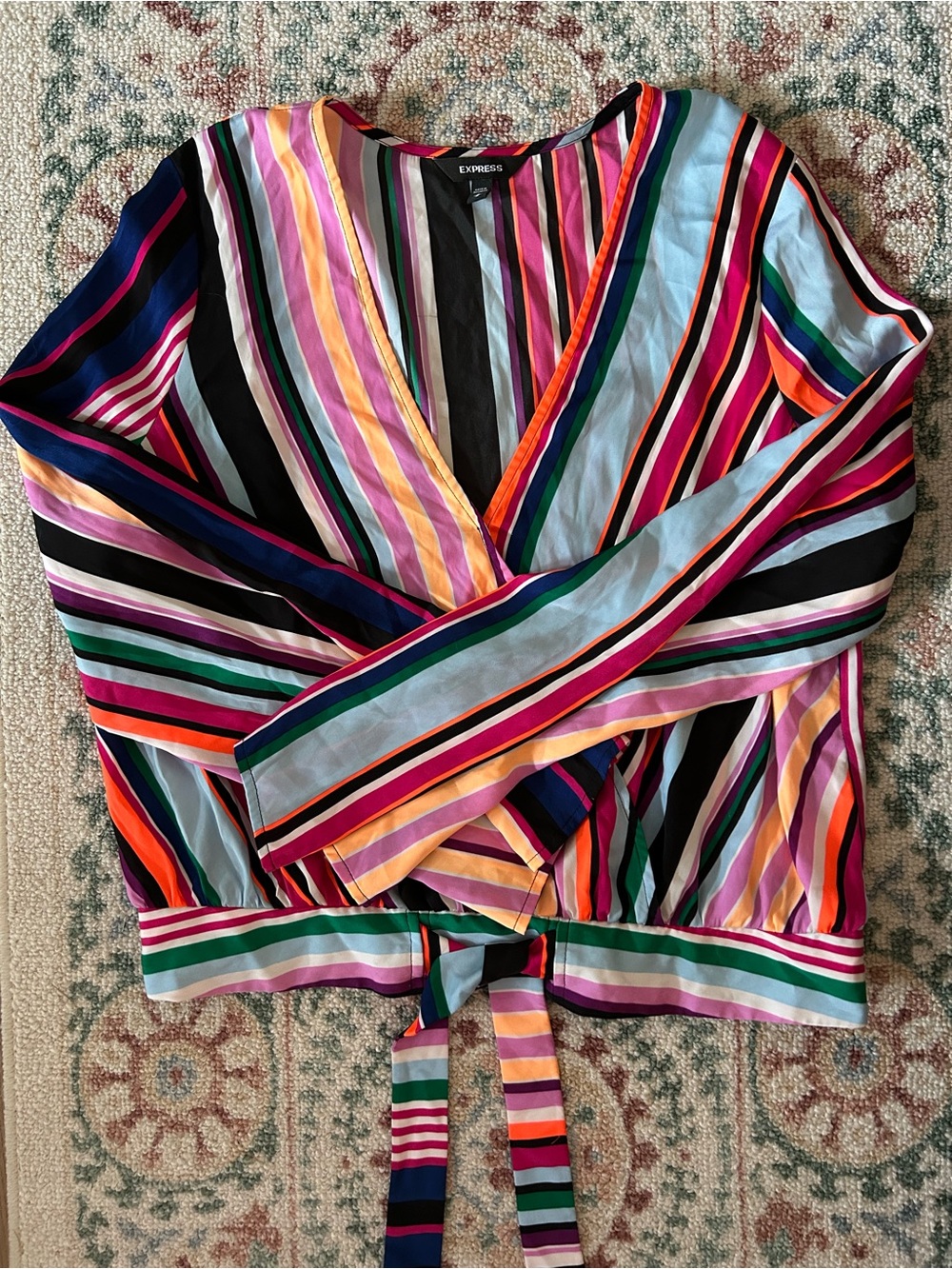 Express Bright Multicolor Striped Wrap Blouse
